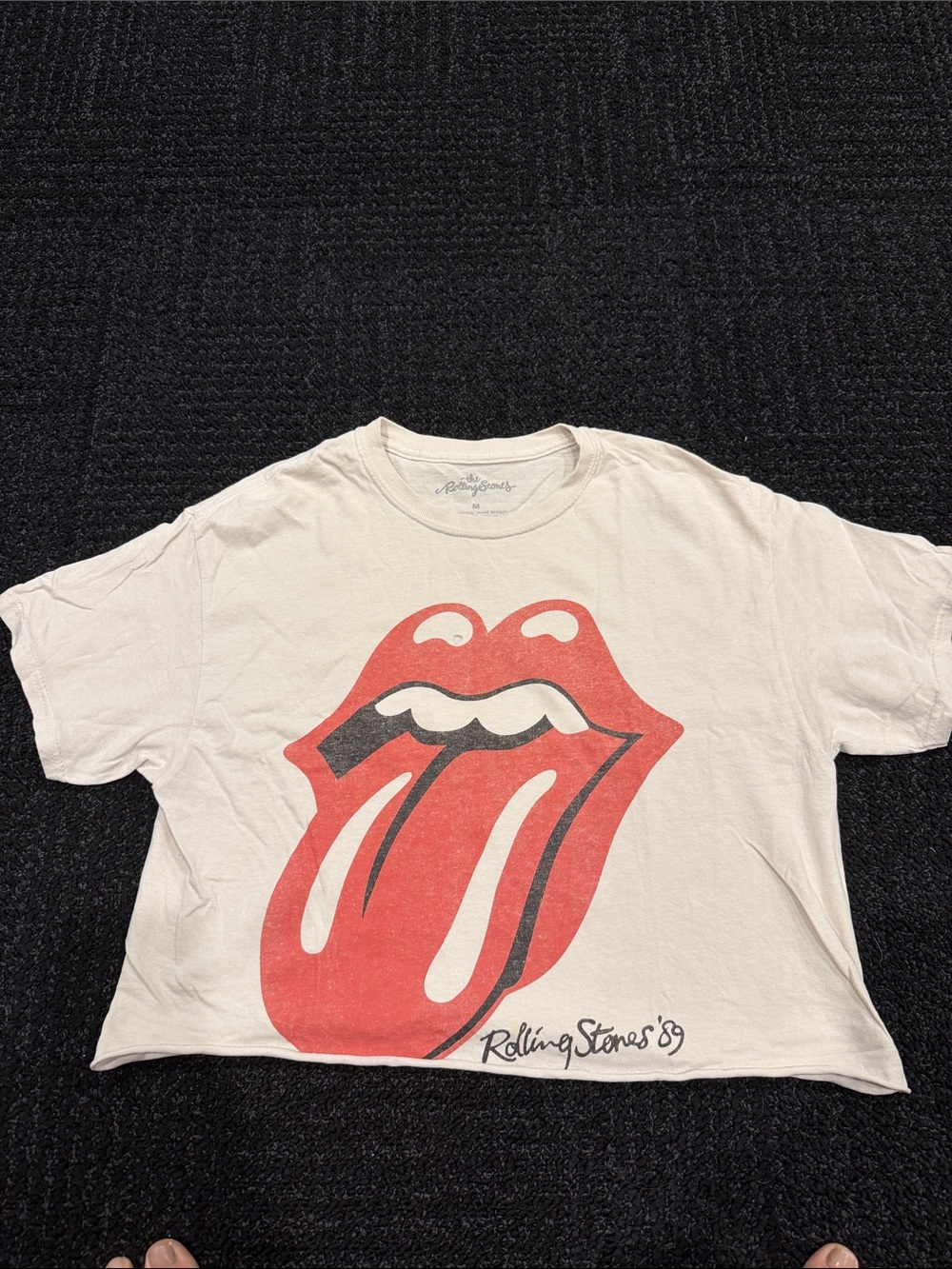 the Rolling Stones Cream Tee with Red Tongue Graphic